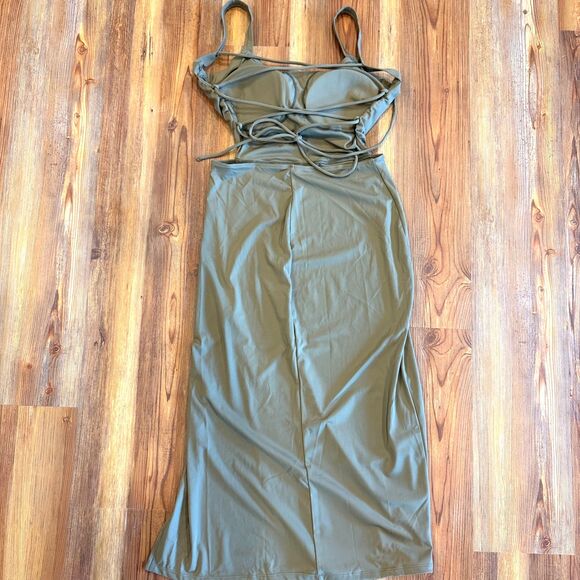 NWT Halara Womens Medium Softly Zero Airy Green Ruched Lace Up Bodycon Dress - Picture 4 of 13